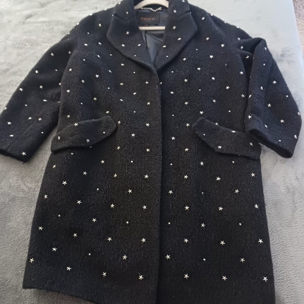 Coach merino wool star embellished long coat